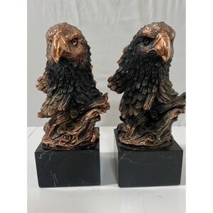 American Bald Eagle Head Bust Copper or Bronze Figure Marble Base (2) Bookends